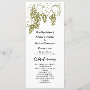Grapevine Elegant Vineyard Italy Wedding Program Programme