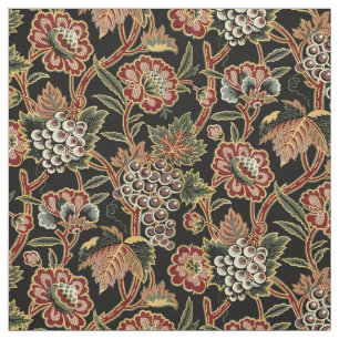 Grapevine & Flowers Vintage Victorian Era Pattern Fabric