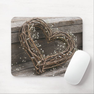 Grapevine Heart Wreath with Baby's Breath Mouse Mat