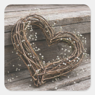 Grapevine Heart Wreath with Baby's Breath Square Sticker