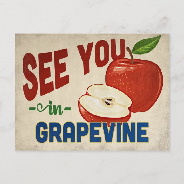 Grapevine Texas Apple - Vintage Travel Postcard (Front)