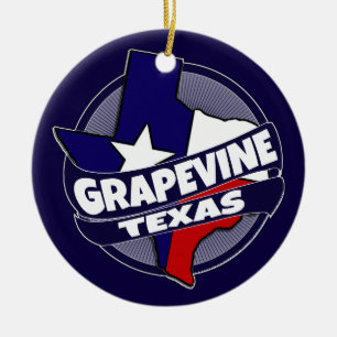 Grapevine Texas flag burst holiday ornament