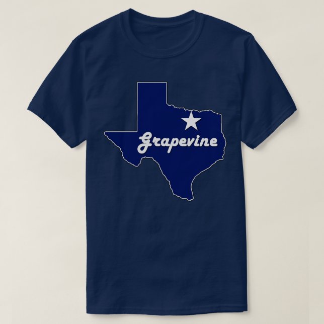 Grapevine Texas Navy Blue Lone State Map Texan T-Shirt (Design Front)