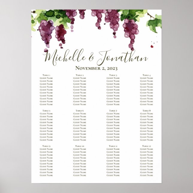 Grapevine Vineyard Wedding Seating Chart (Front)