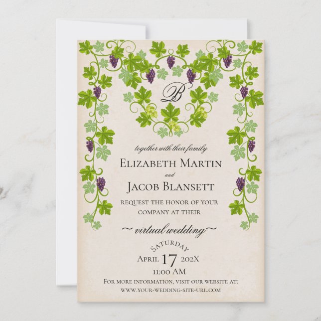 Grapevine Virtual Wedding Invitation (Front)