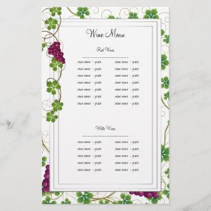 Grapevine Wine List Menus
