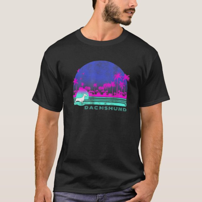 Graphic 365 Dog Breed Dachshund Retro Palm Tree St T-Shirt (Front)
