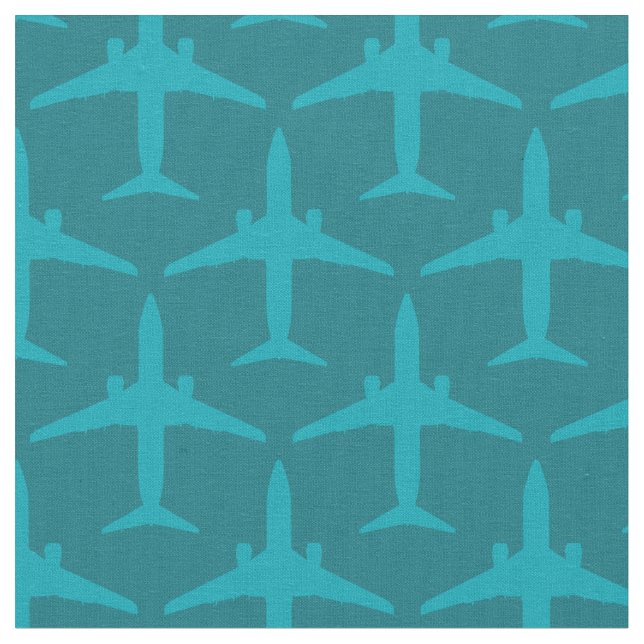 Graphic Aeroplane in Aqua Blue Fabric (Close Up)