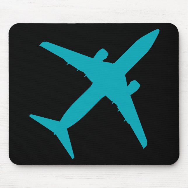 Graphic Aeroplane in Aqua Blue Mouse Mat (Front)