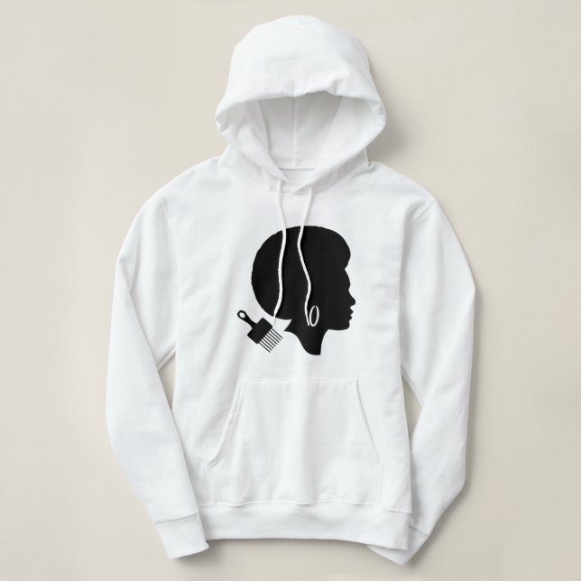 GRAPHIC AFRO WOMAN SILHOUETTE WITH AFRO PICK HOODIE (Design Front)