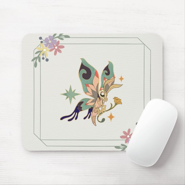 Graphic Art, Beige Illustration Fairy Butterfly Mouse Mat (With Mouse)