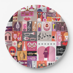 Graphic art collage paper plate