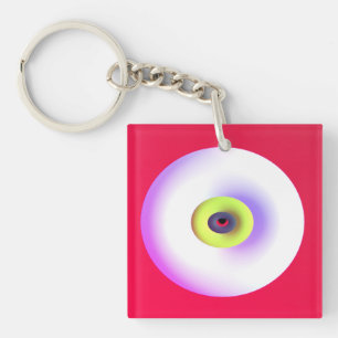Graphic art globes design lime green red white key ring
