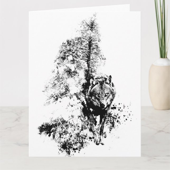 Graphic Art Grey Wolf Wildlife Animal Nature Blank Card (Front)