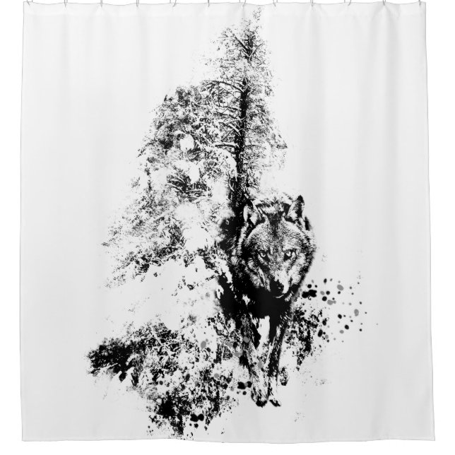 Graphic Art Grey Wolf Wildlife Animal Nature Shower Curtain (Front)