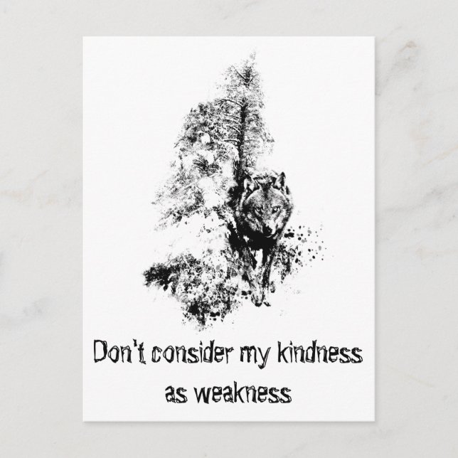 Graphic Art Grey Wolf Wildlife Kindness Quote Postcard (Front)