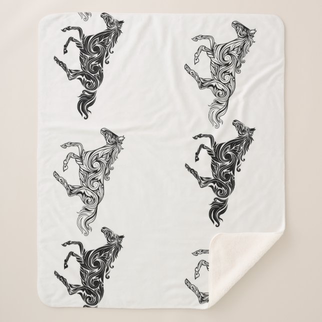 Graphic Art Modern Design Horse Black White Logo Sherpa Blanket (Front)