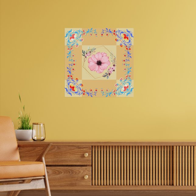 Graphic Art, Pink Spring Flowers Illustration Poster (Living Room 2)