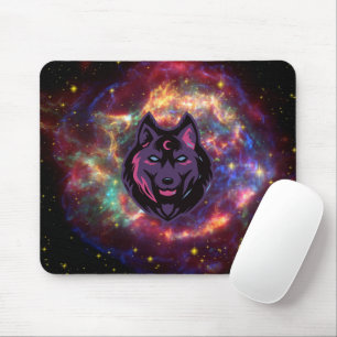 Graphic Art, Purple Illustration Cosmic Wolf Mouse Mat