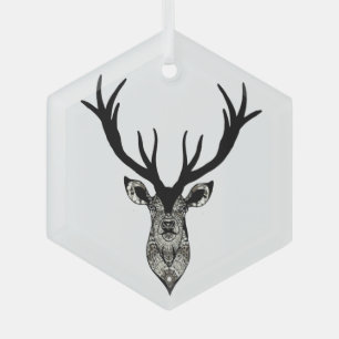 Graphic Art Stag Deer Animal Wildlife Nature Art Glass Tree Decoration