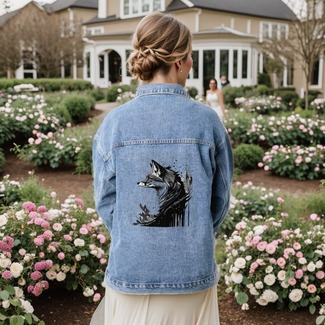 Graphic Art Stylised Fox Foxes Animal Nature Art Denim Jacket (Wedding Back)