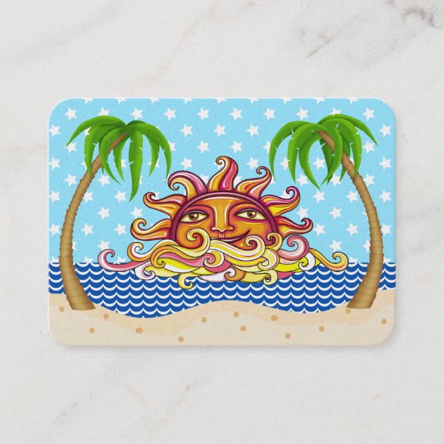 Graphic Art Sun and Ocean Beach Business Card (Front)