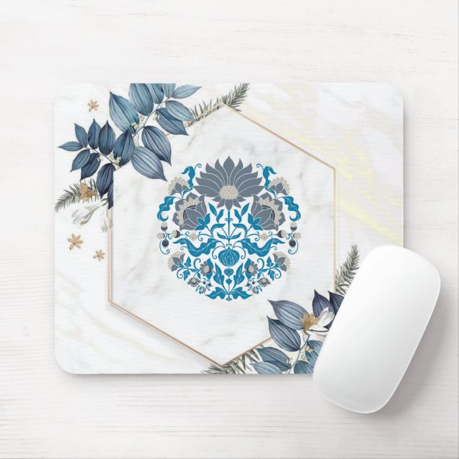 Graphic Art, Teal Illustration Floral Mandala Mouse Mat (With Mouse)