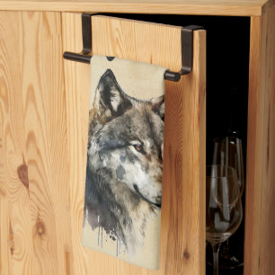 Graphic Art Wolf Wild Animal Nature Wildlife Art Tea Towel