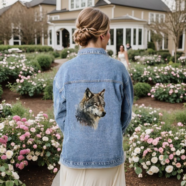 Graphic Art Wolf Wolves Animal Nature Art Denim Jacket (Wedding Back)