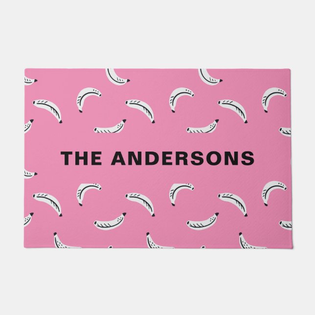 Graphic bananas - tropical fruit personalized name doormat (Front)