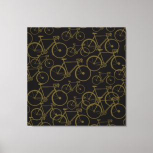 Graphic Bicycles on Black Canvas Print