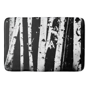 Graphic Black and White Birch Tree Forest Bath Mat