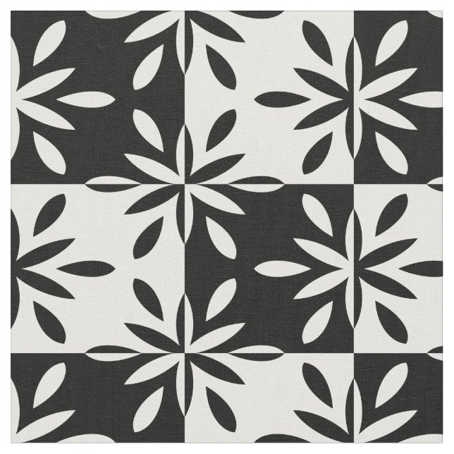 Graphic Black and White Geometric Flower Pattern Fabric (Close Up)
