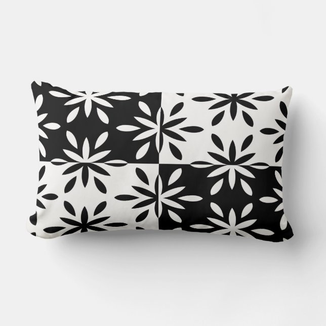 Graphic Black and White Geometric Flower Pattern Lumbar Cushion (Front)