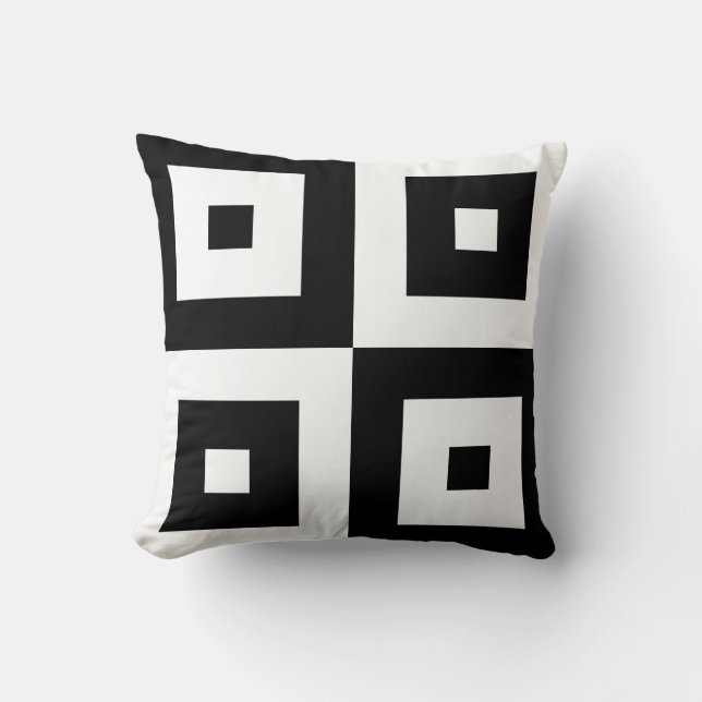 Graphic Black and White Squares Throw Pillow (Front)