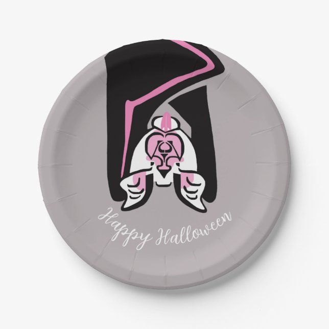 Graphic  Black BAT  -Happy Halloween - Party Paper Plate (Front)