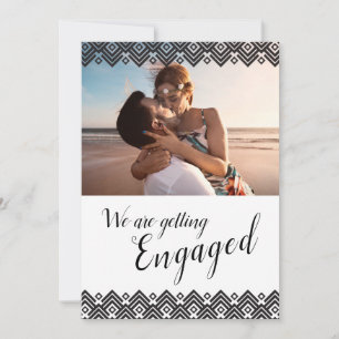 Graphic black geometric photo engagement party invitation