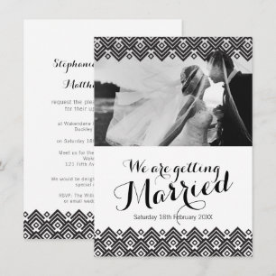 Graphic black geometric photo wedding invitation