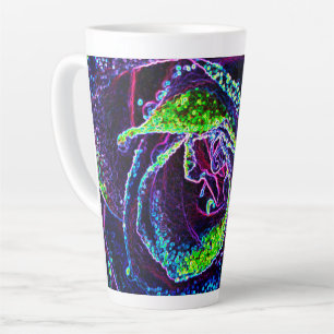 Graphic Black White Blue and Green Rose Detail Latte Mug