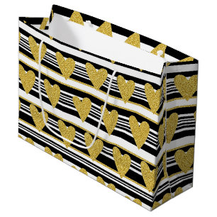 Graphic Black White Heart Stripe Pattern Large Gift Bag
