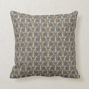 Graphic Blue Brown Sepia CND Peace Sign Pattern Cushion