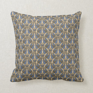 Graphic Blue Brown Sepia CND Peace Sign Pattern Cushion