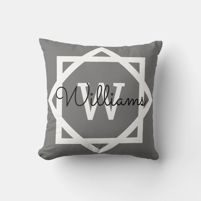 Graphic Border Monogram Family Name Cushion (Front)