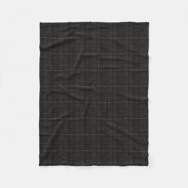 Graphic Burlap Woven Strings Monocolor Black Fleece Blanket (Front)