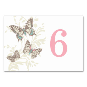 Graphic butterflies pink cream wedding table card