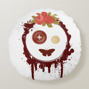 Graphic Button Eyes Face Round Cushion