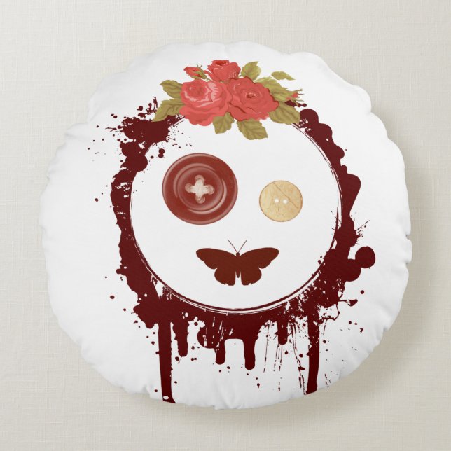 Graphic Button Eyes Face Round Cushion (Front)