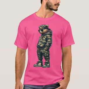 Graphic Camo Hip Hop Teddy Bear Cool Rapper Street T-Shirt