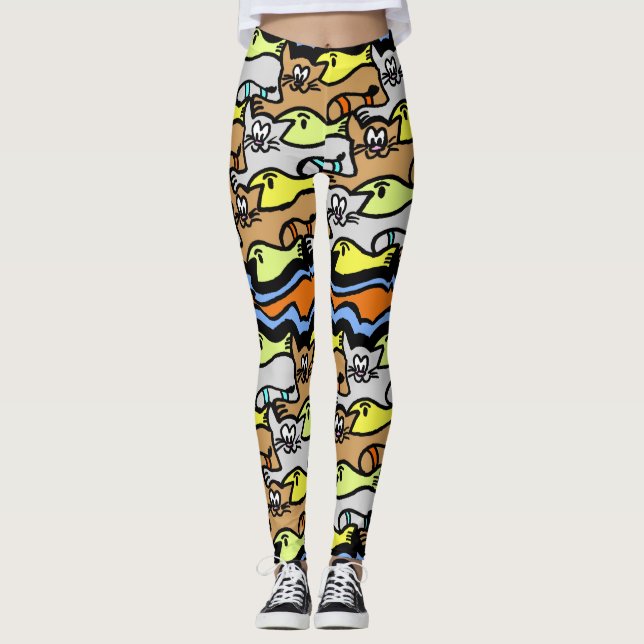 Graphic Cats and Fish Cartoon Legging (Front)