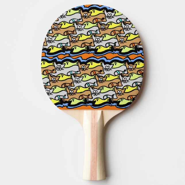 Graphic Cats and Fish Cartoon Ping Pong Paddle (Front)